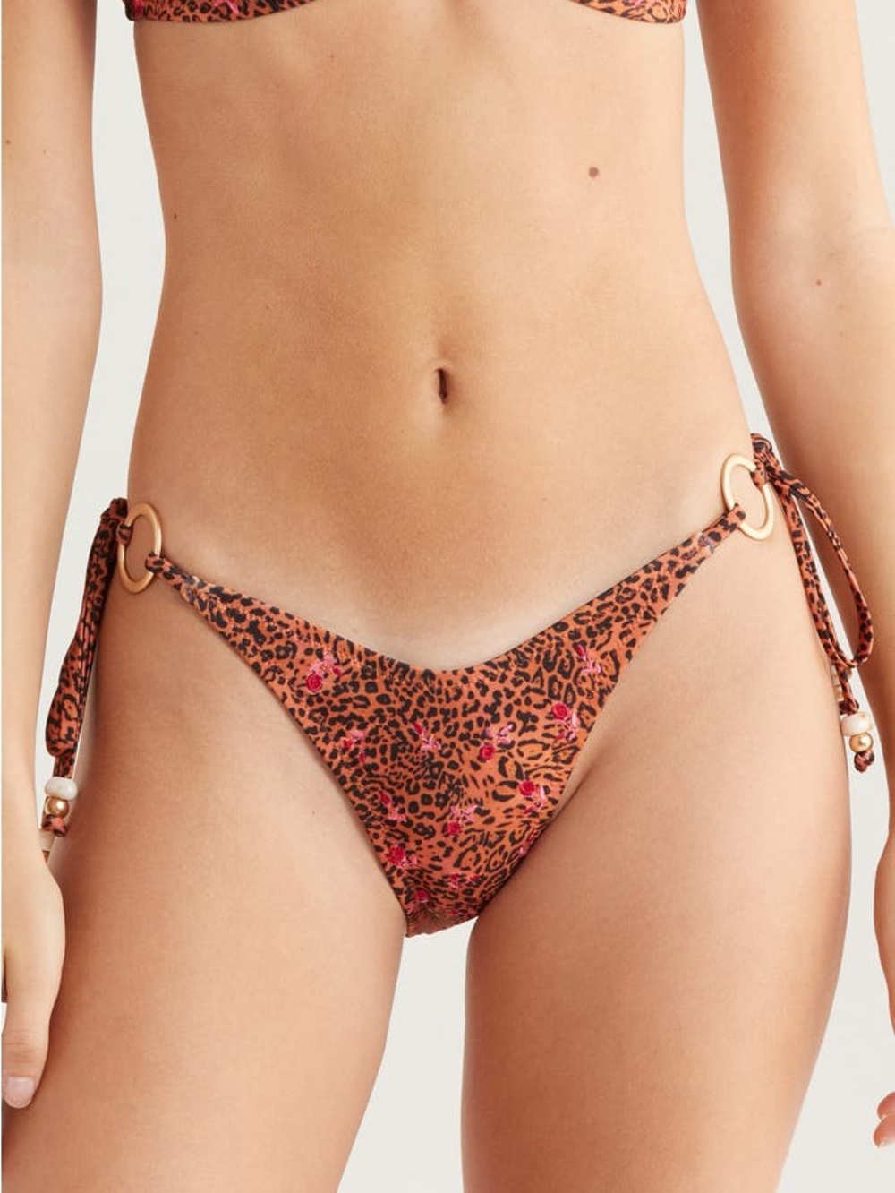 Kulani Kinis Ring Cheeky Tie Bikini Bottom Wild Rose Leopard Size Small
